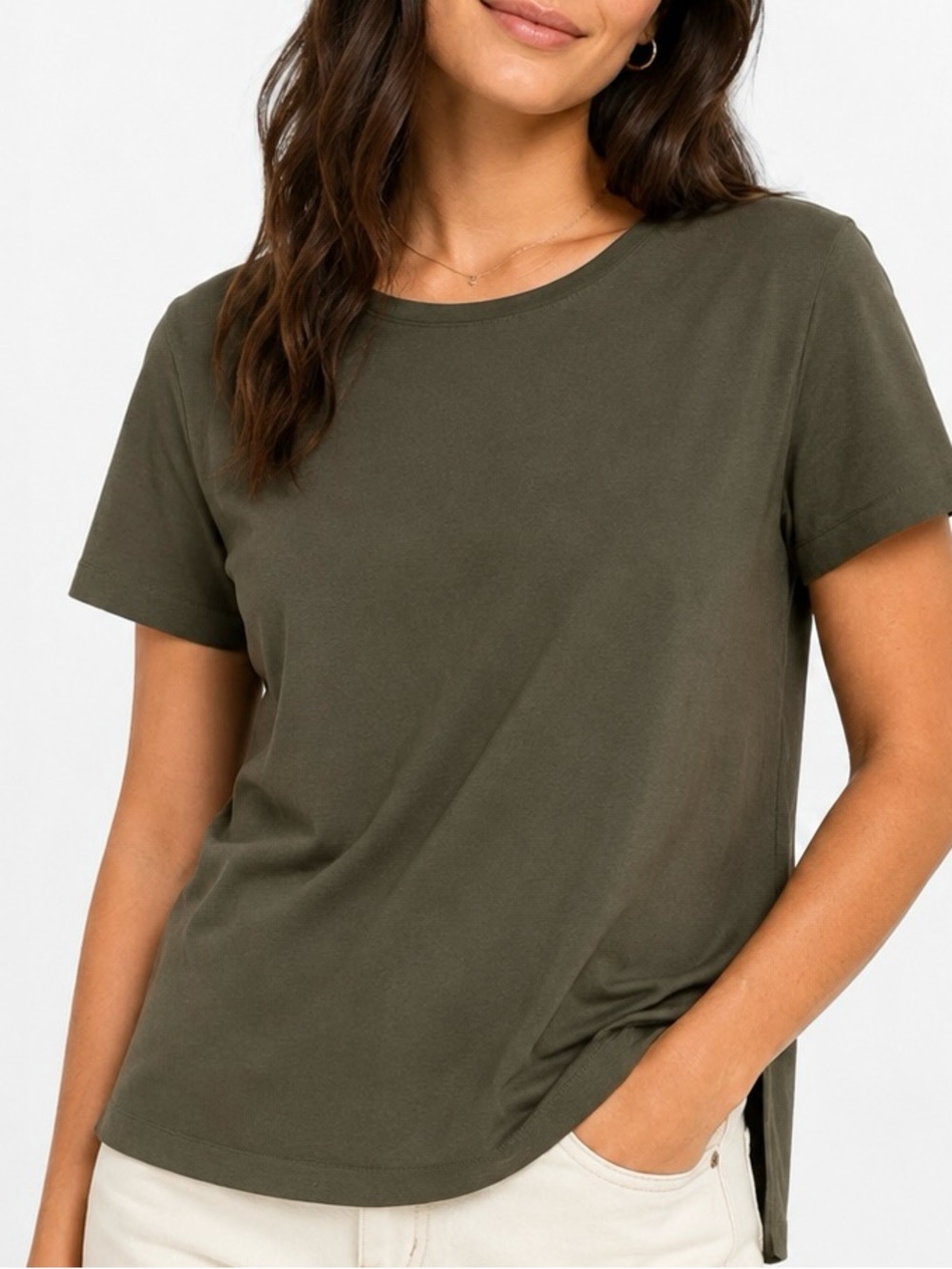 H&M LOGG Women’s Olive Green Pullover Crewneck Short Sleeve Side Slit Top 6